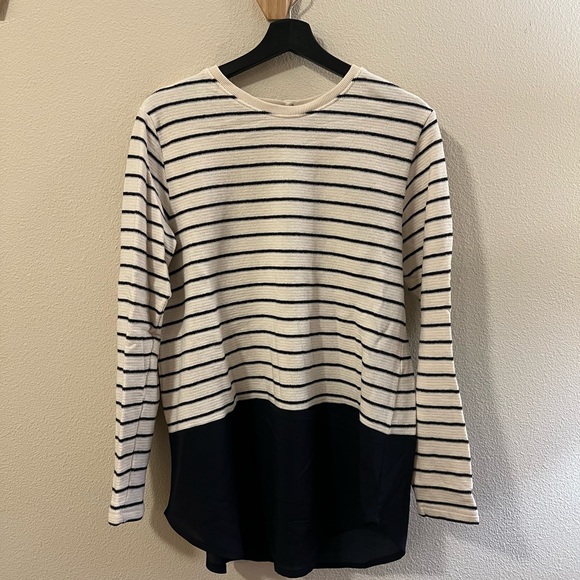 Cream and Navy Striped Sweater with Sheer Navy Bottom - Picture 2 of 6